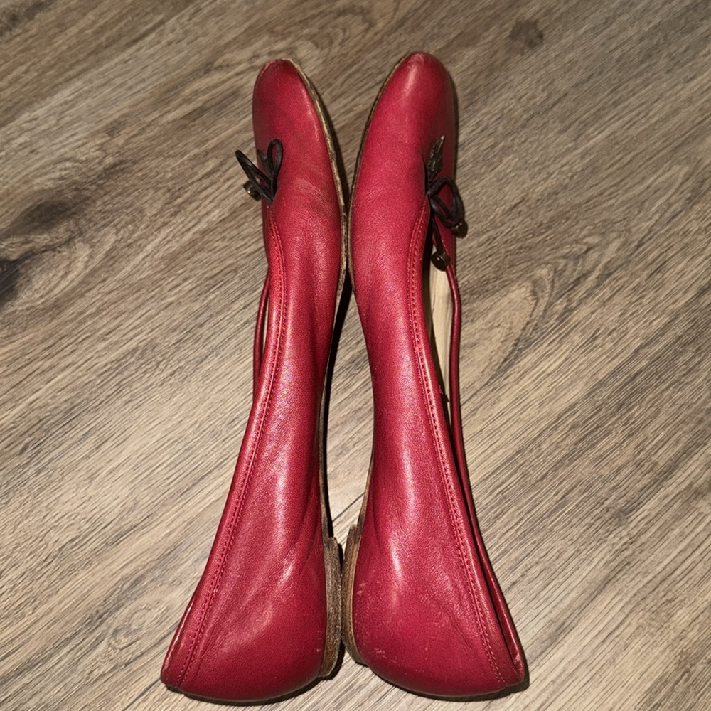 Burberry Red Leather Bow Charm Red Ballet Shoe Women Flats size-8 - Picture 3 of 8